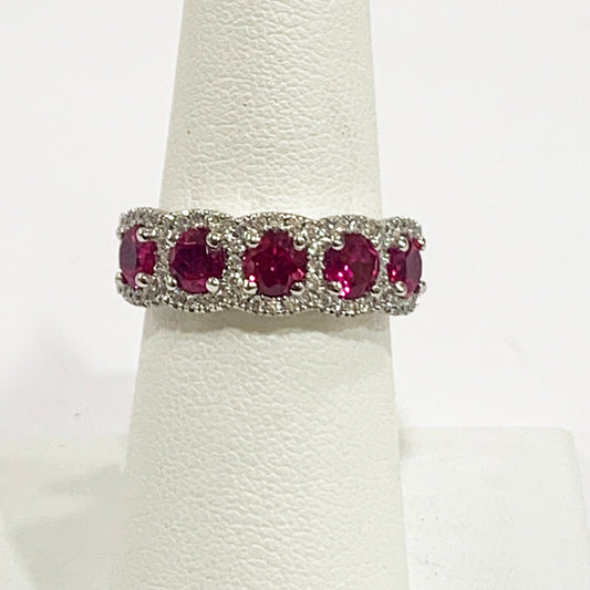 14k White Gold Ruby Diamond Ring