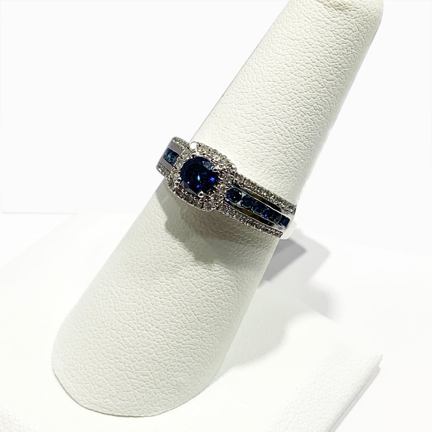 14k White Gold Blue Diamond Ring