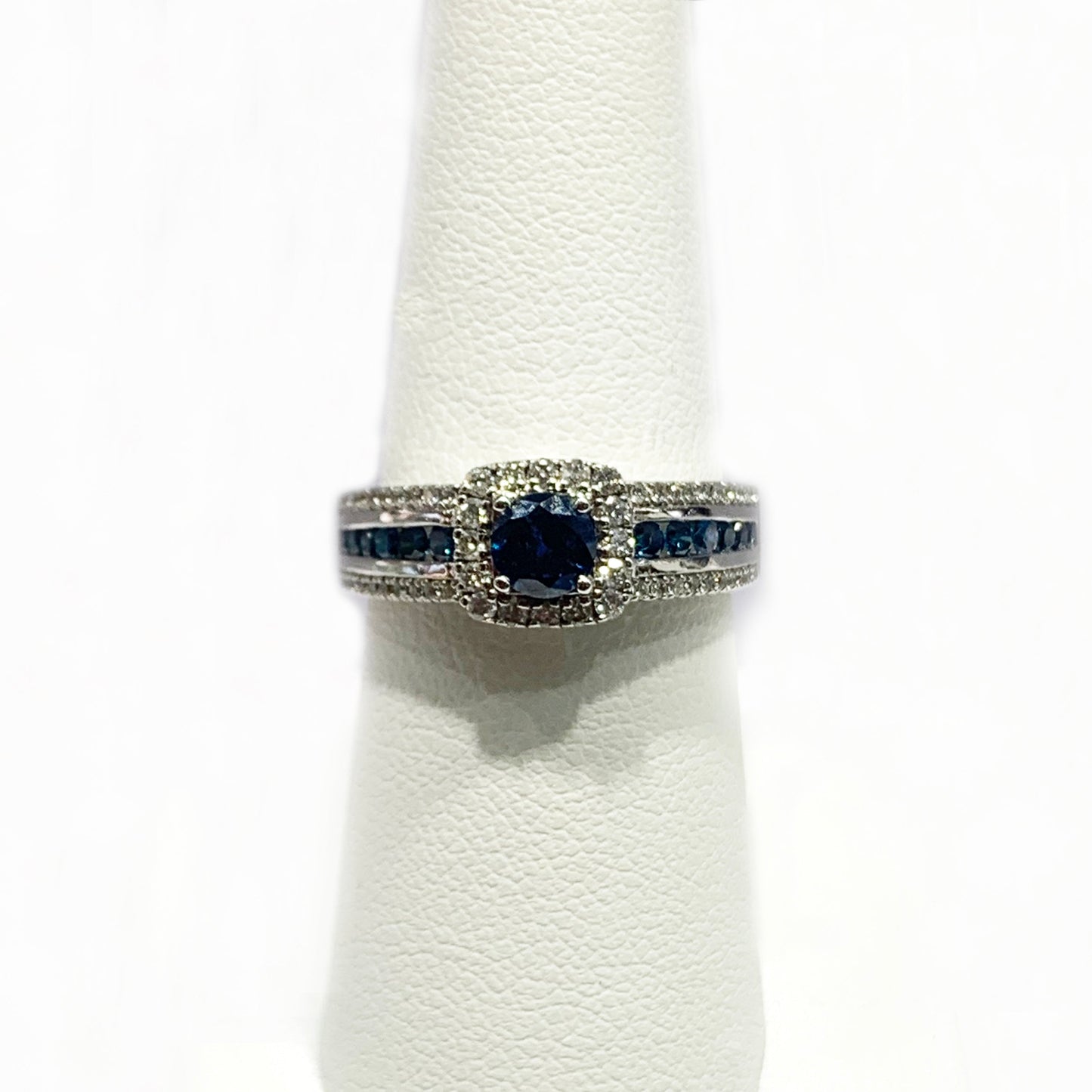 14k White Gold Blue Diamond Ring