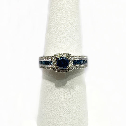 14k White Gold Blue Diamond Ring