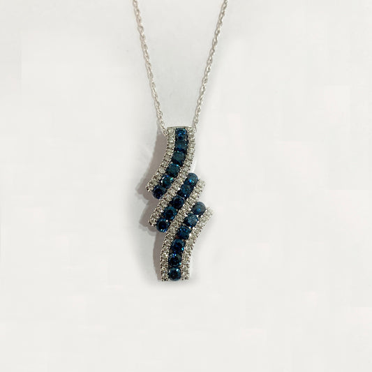 14k White Gold Blue Diamond Pendant