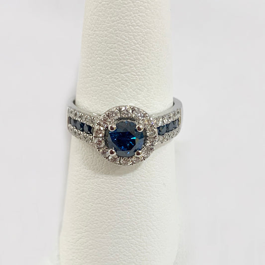 14k White Gold Blue Diamond Ring