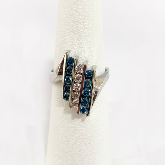 14k White Gold Blue Diamond Ring