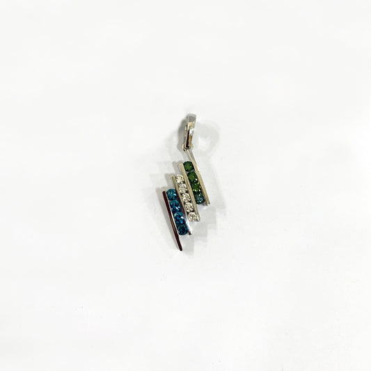 14k White Gold Green/White/Blue Diamond Pendant