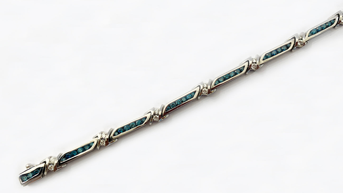 14k White Gold Blue Diamond Bracelet
