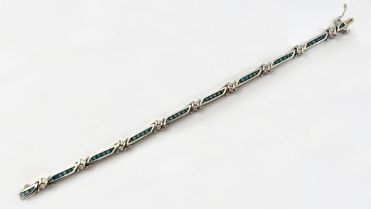 14k White Gold Blue Diamond Bracelet