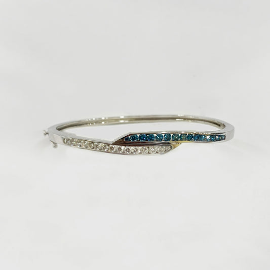 14k White Gold Blue Diamond Bangle