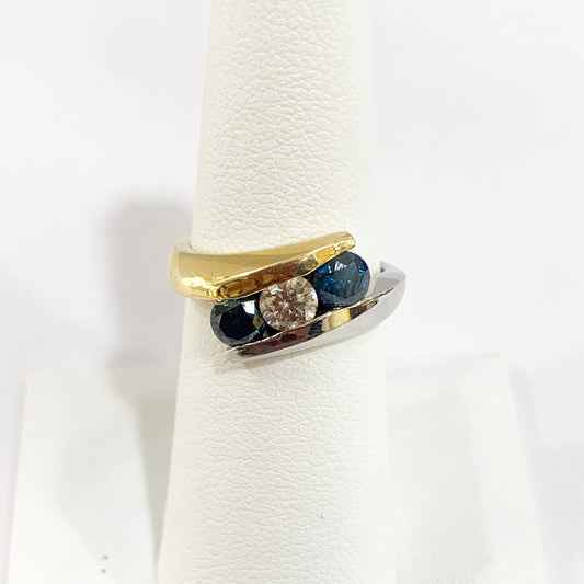 14k Two Tone Blue Diamond Ring