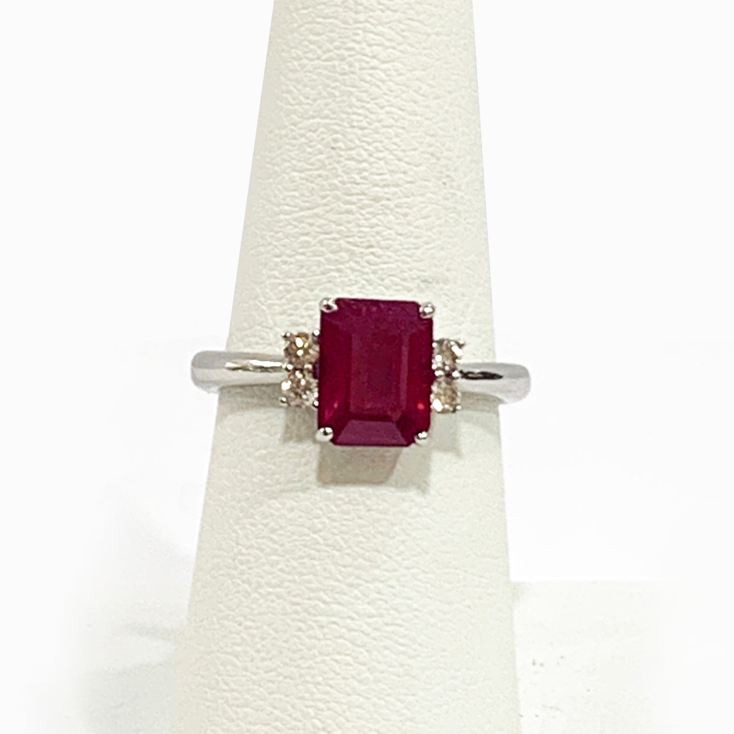 14k White Gold Ruby Diamond Ring