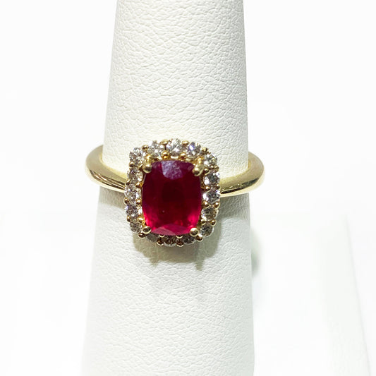 14k Yellow Gold Ruby Diamond Ring