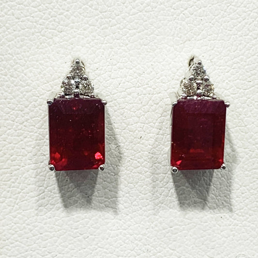 14k Yellow Gold Ruby Diamond Earrings