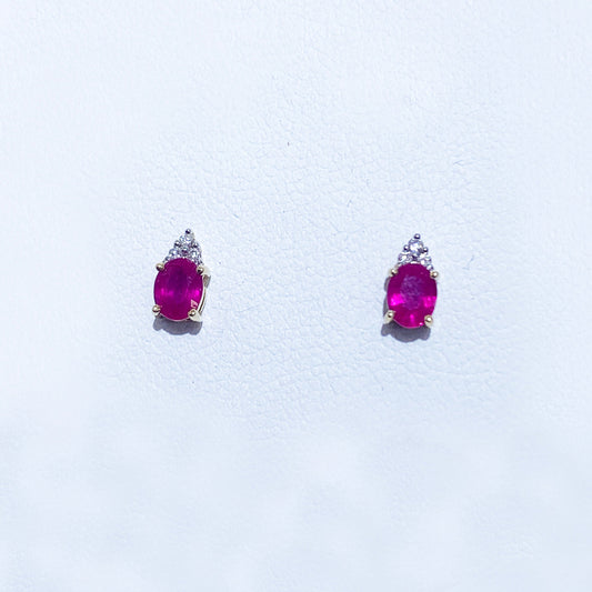 14k Yellow Gold Ruby Diamond Earrings