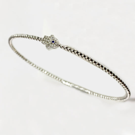 14k White Gold hand of God Diamond Bangle