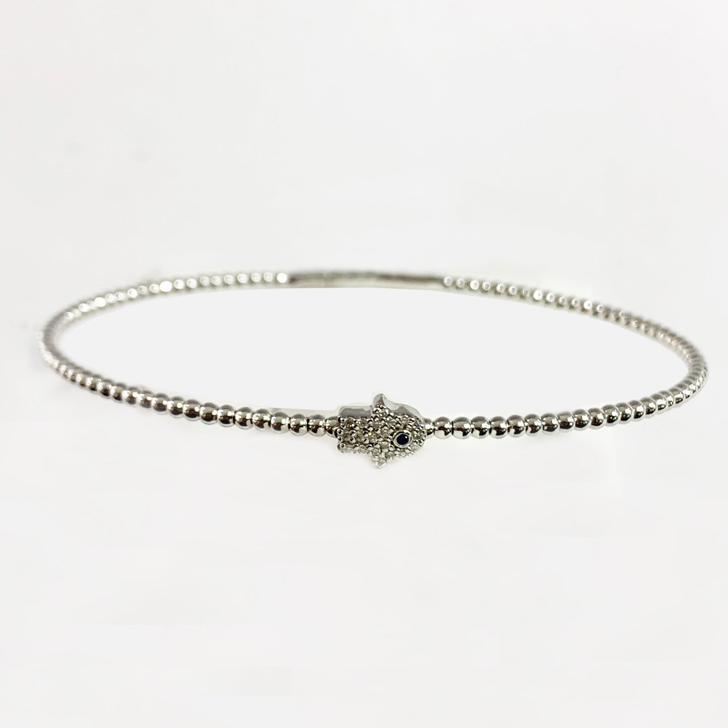 14k White Gold hand of God Diamond Bangle