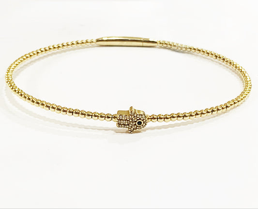 14k Yellow Gold Hand of God Diamond Bangle