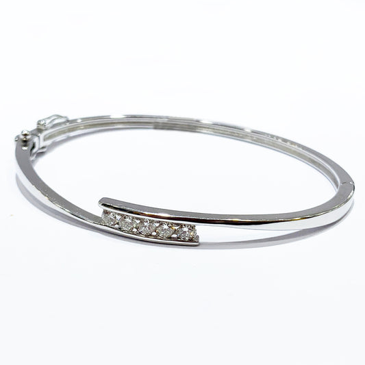 14k White Gold Diamond Bangle