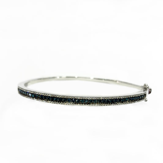 14k White Gold Blue Diamond Bangle