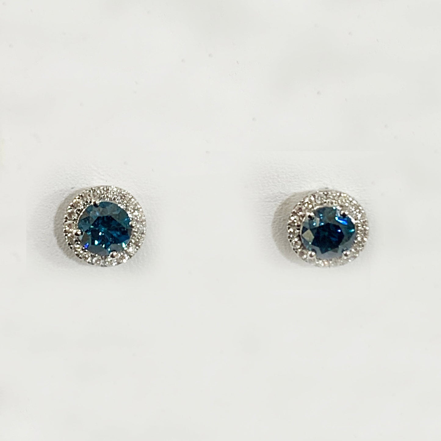 14k White Gold Blue Diamond Earrings