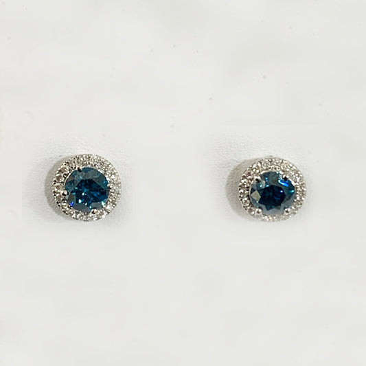 14k White Gold Blue Diamond Earrings