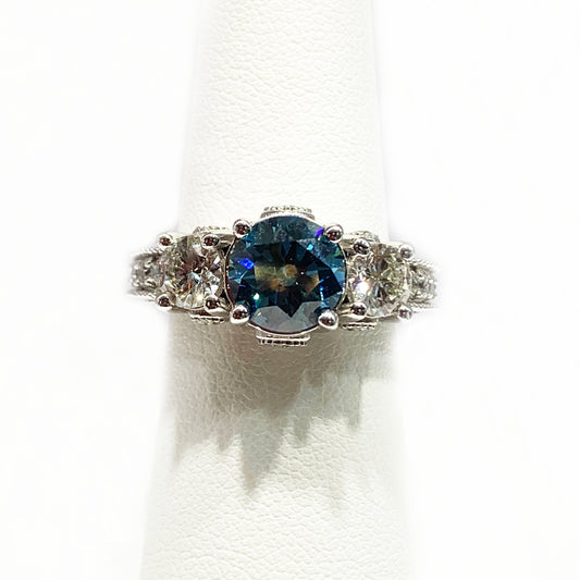 14k White Gold Blue Diamond Ring