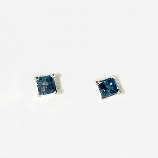 14k White Gold Blue Diamond Earrings