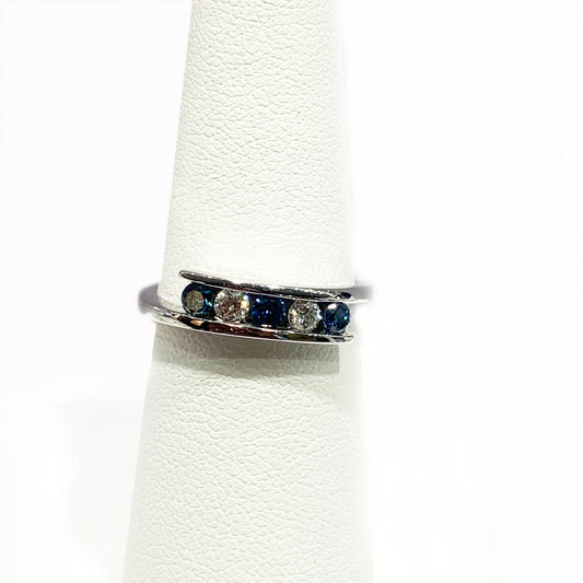 14k White Gold Blue Diamond Ring