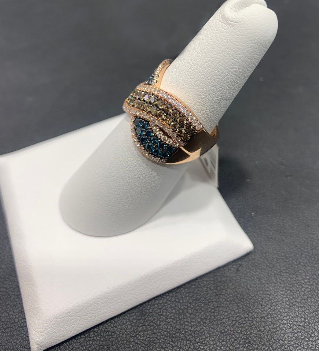 14k Rose Gold Brown, Blue & White Diamond Ring