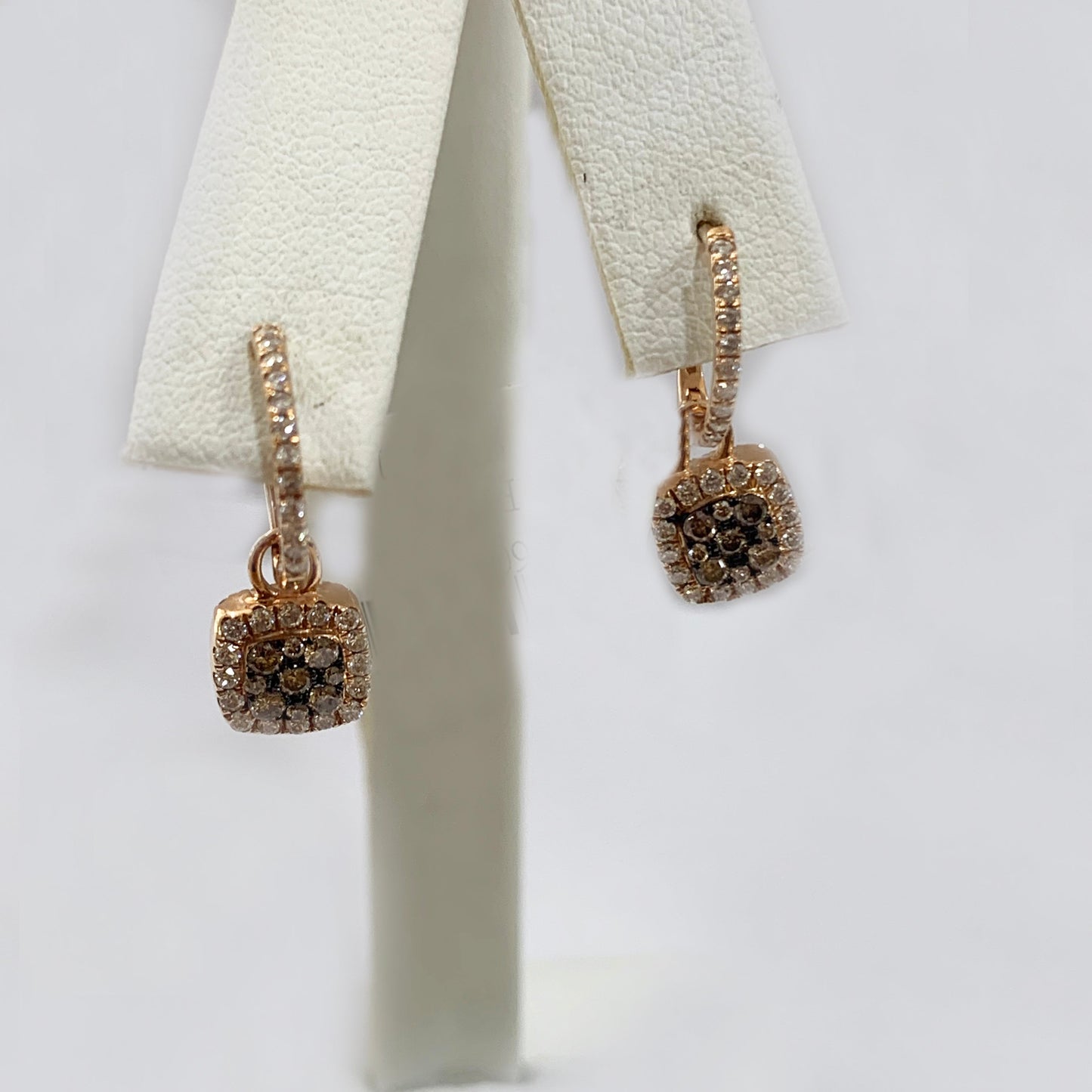 14k Rose Gold Brown & Blue Diamond Flip Earrings