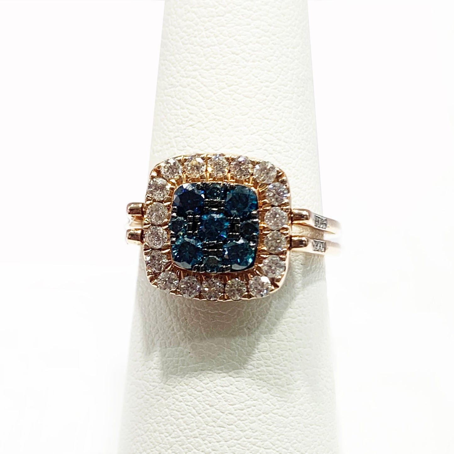 14k Rose Gold Blue/White Diamond Flip Ring