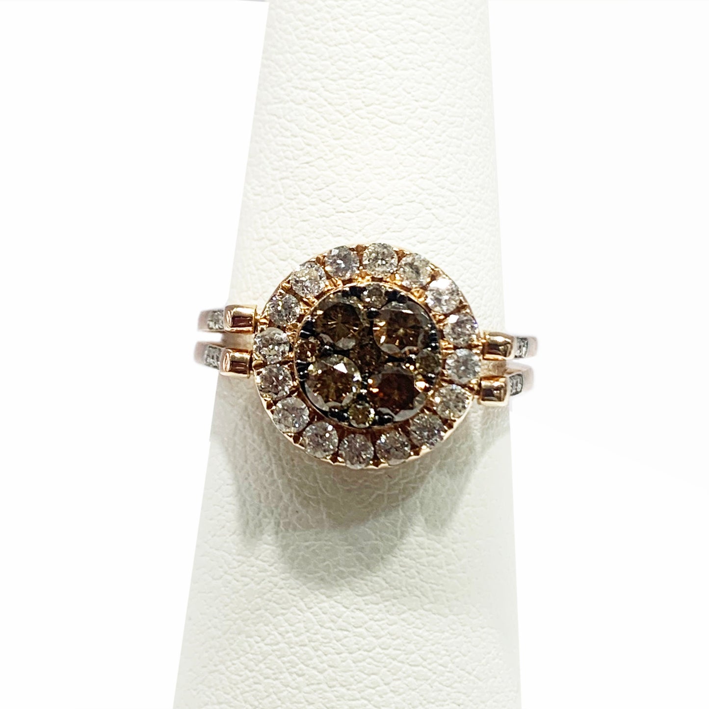 14k Rose Gold Brown & White Diamond Ring