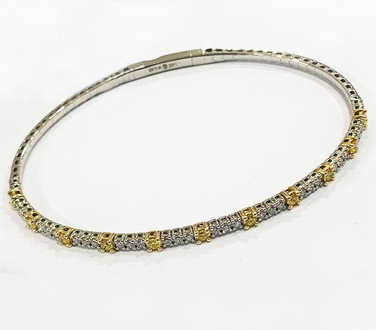 14k White Gold Yellow-White Diamond Flex Bangle