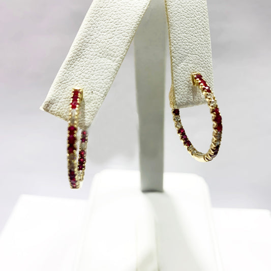 14k Yellow Gold Ruby Diamond Earrings
