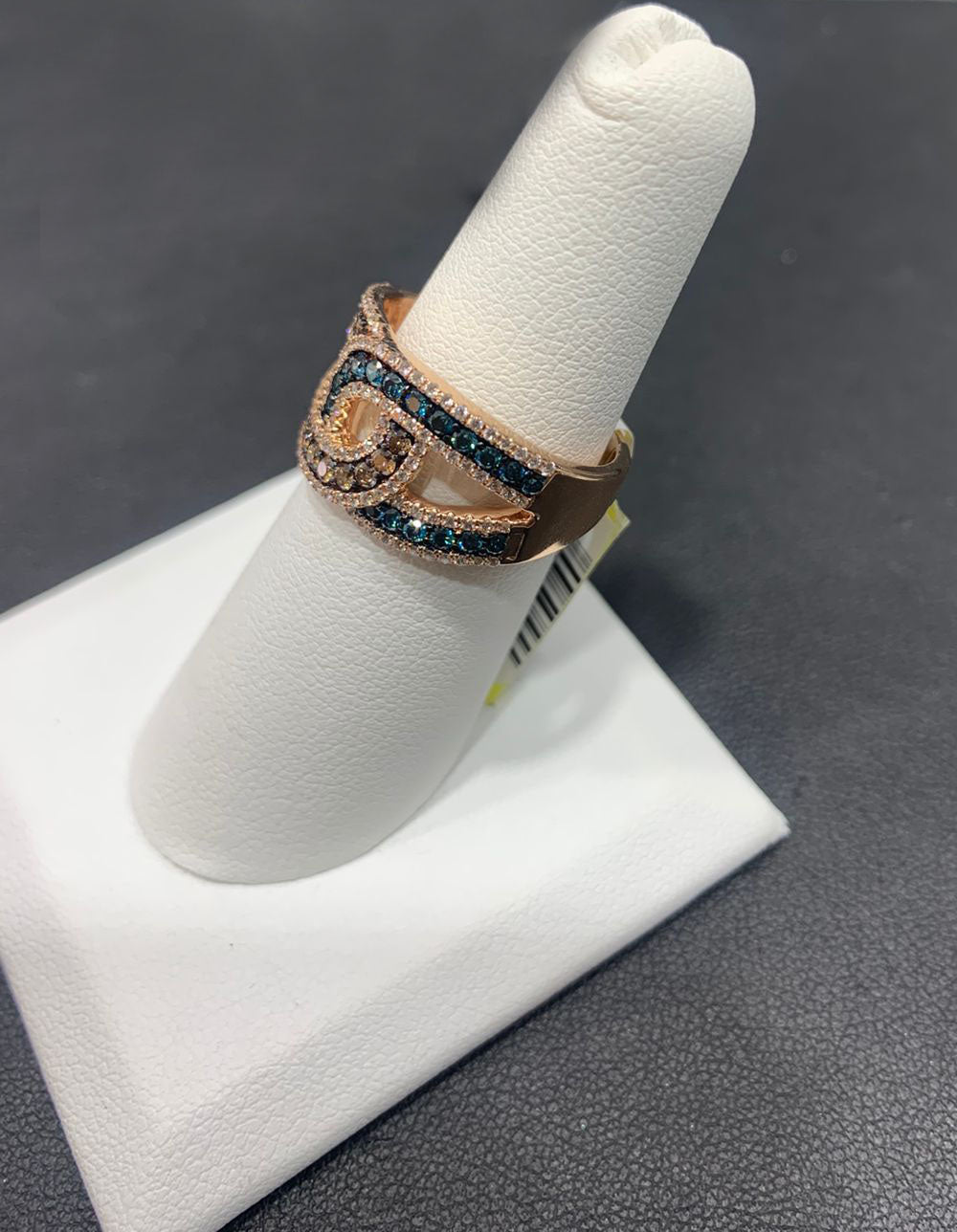 14k Rose Gold Brown & Blue Diamond Ring