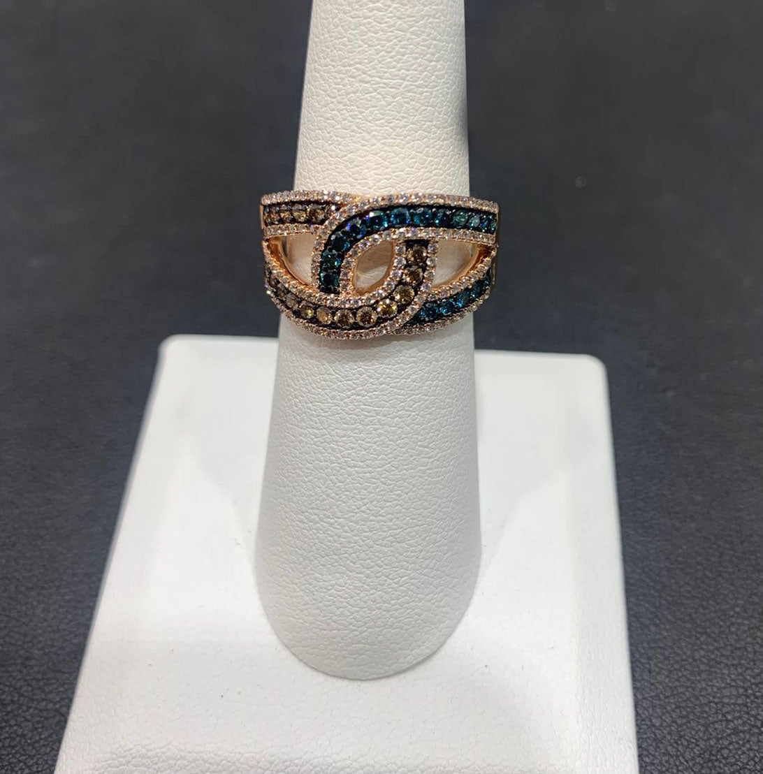 14k Rose Gold Brown & Blue Diamond Ring