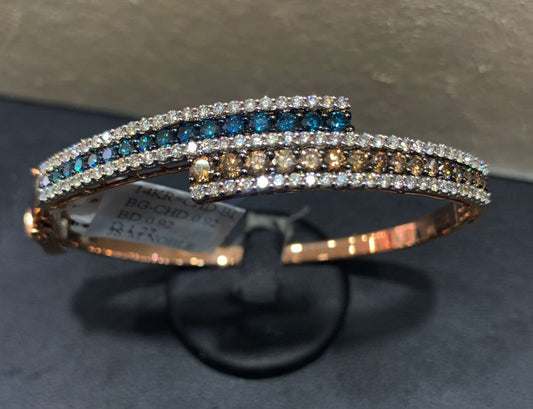 14k Rose Gold Chocolate, Blue & White Diamond Bangle