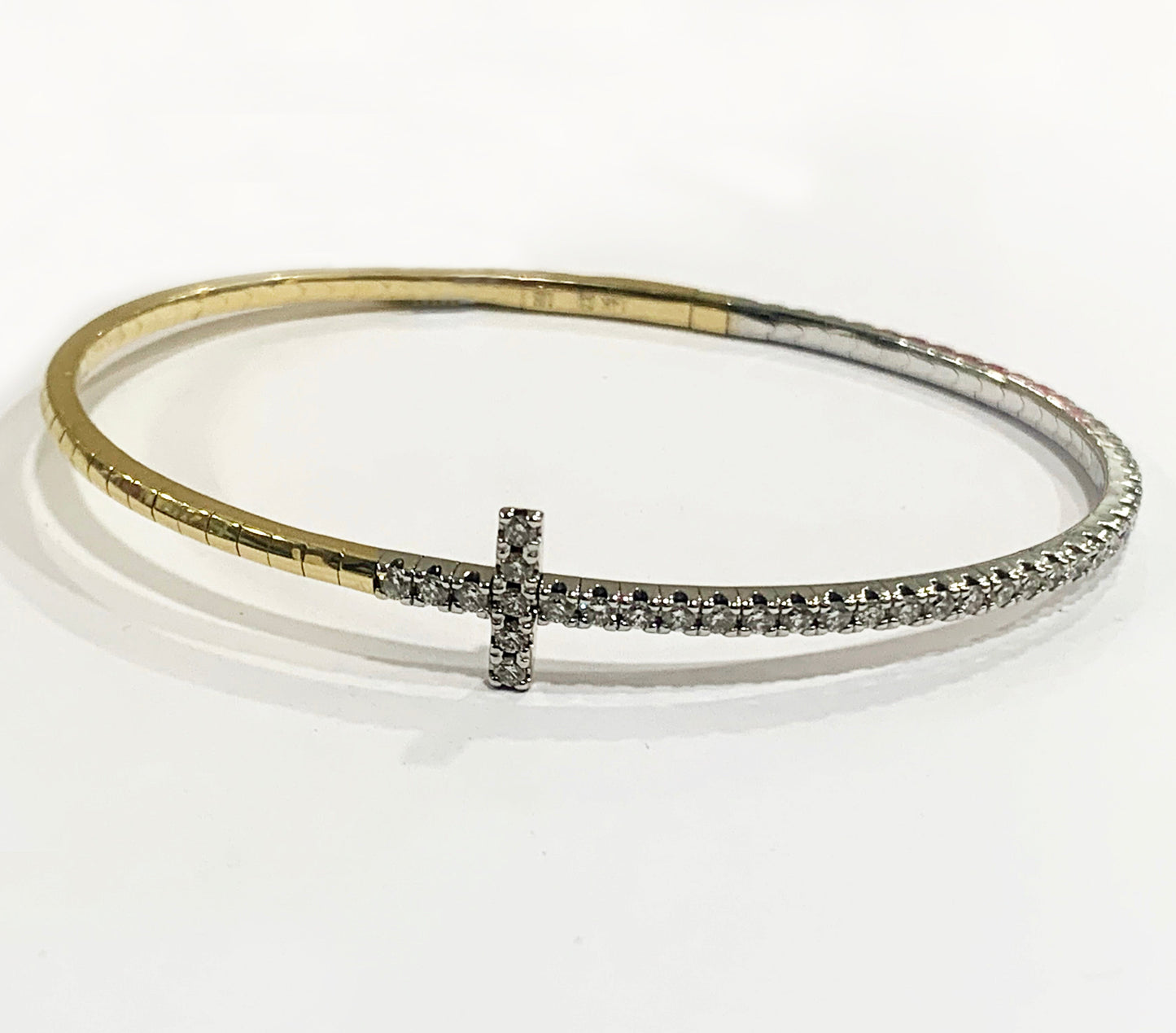 14k Yellow Gold Cross Type White Diamond Bangle