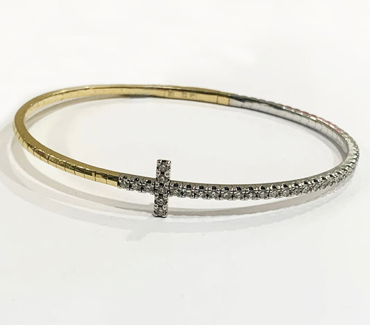 14k Yellow Gold Cross Type White Diamond Bangle