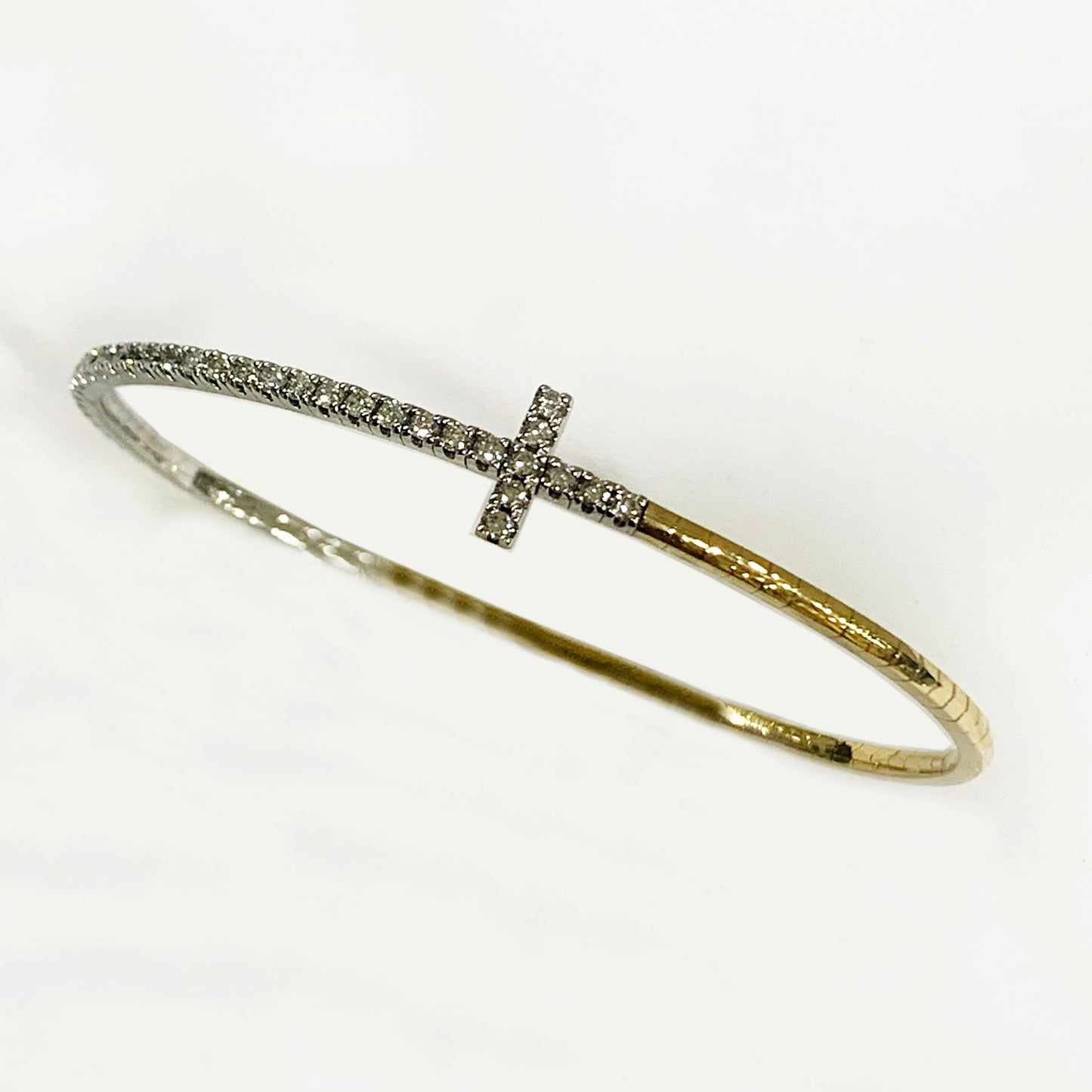 14k Yellow Gold Cross Type White Diamond Bangle