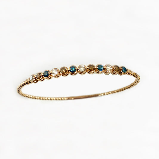14k Rose Gold Chocolate &amp; Blue Diamond Flex Bangle