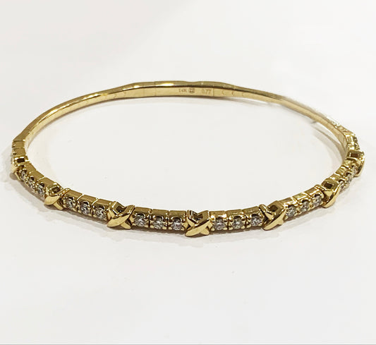 14k Yellow Gold White Diamond Bangle