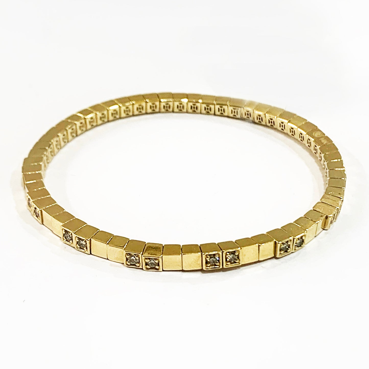 14k Yellow Gold Flexible White Diamond Bangle