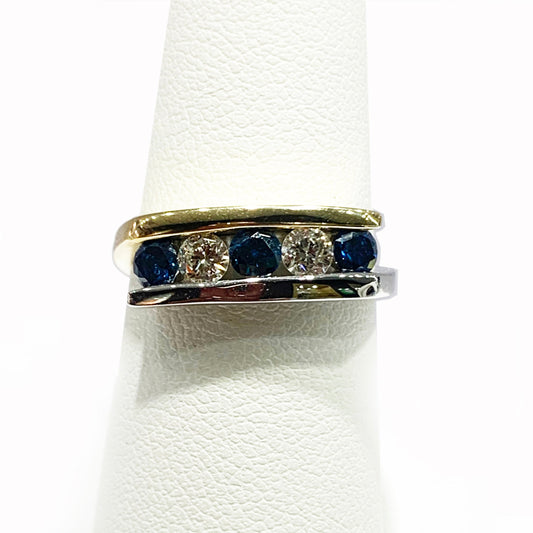 14k Two-Tone Gold Blue Diamond Ring