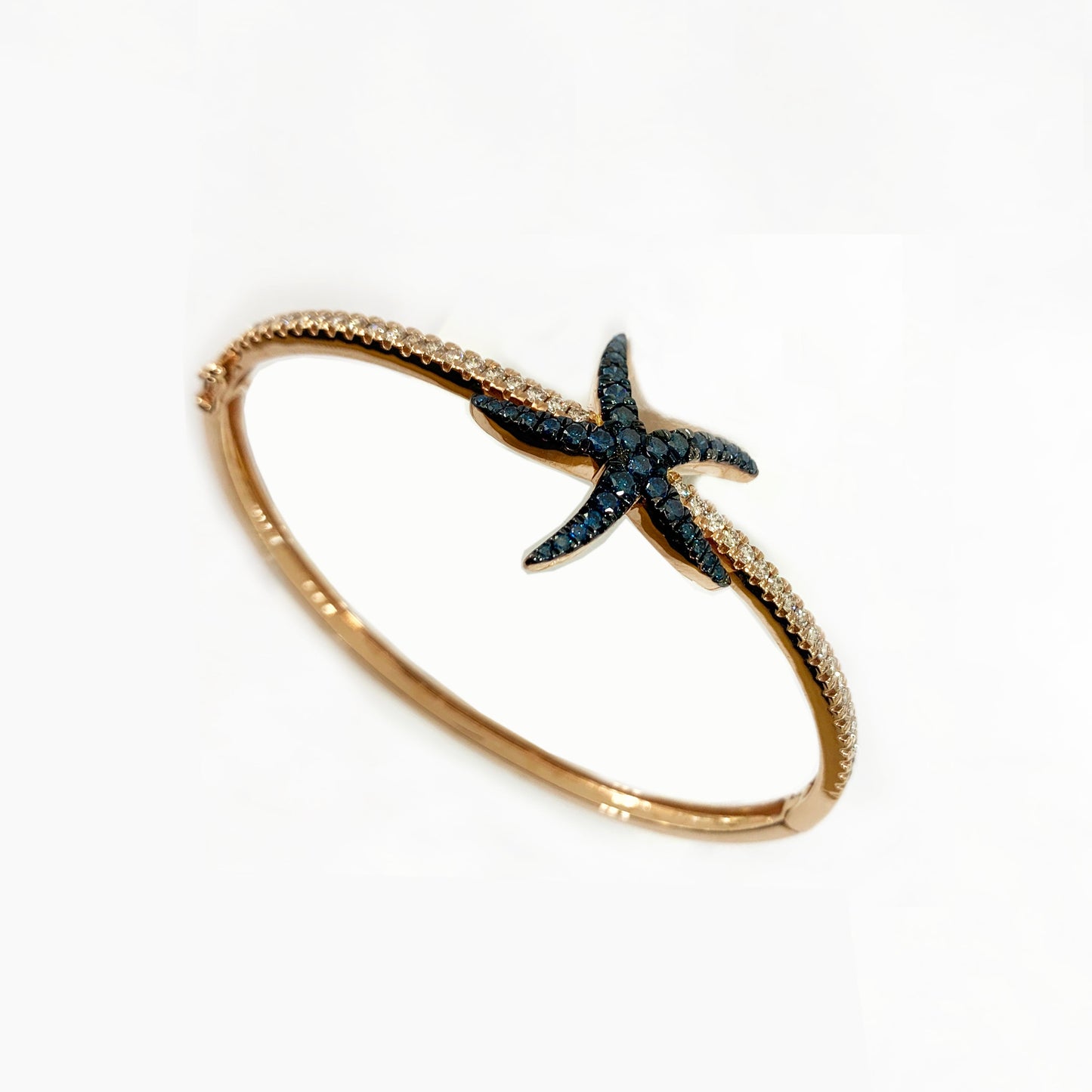 14k Rose Gold Starfish Blue & White Diamond Bangle