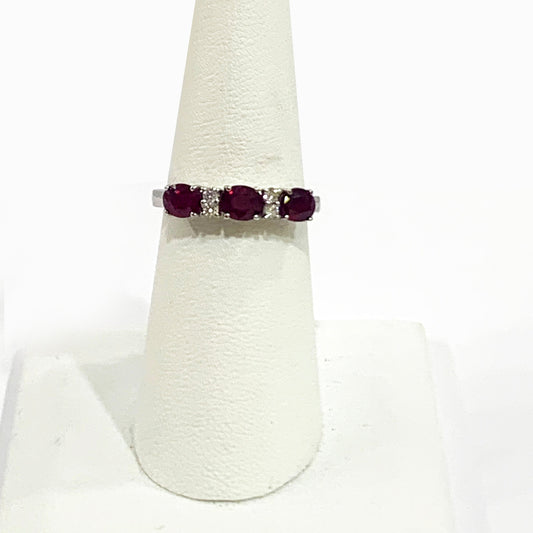 14k White Gold Ruby Diamond Ring