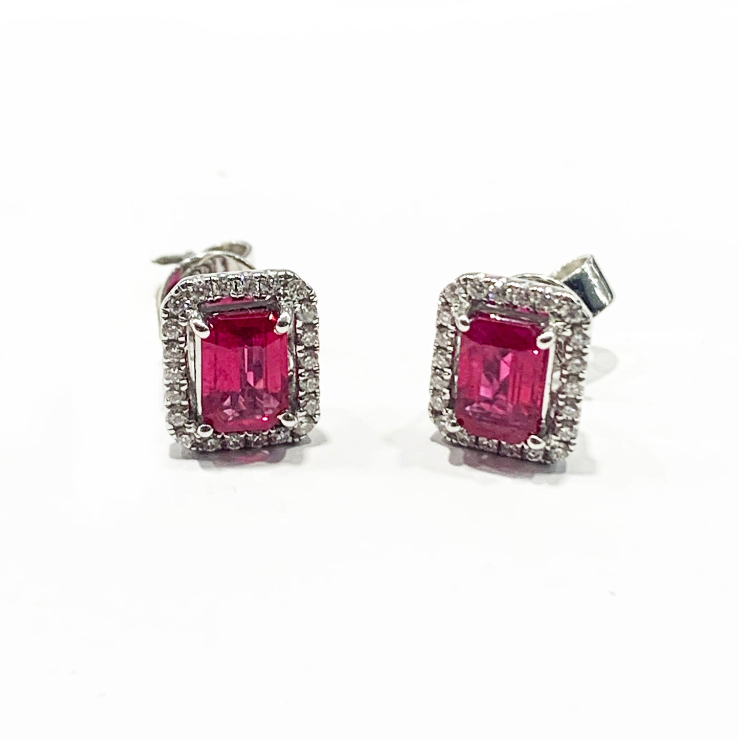 14k White Gold Ruby Diamond Earrings
