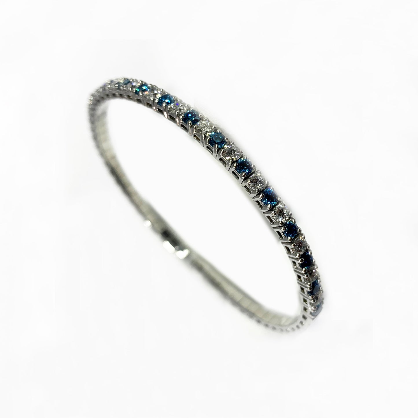 14k White Gold Blue Diamond Flex Bangle (LAB)