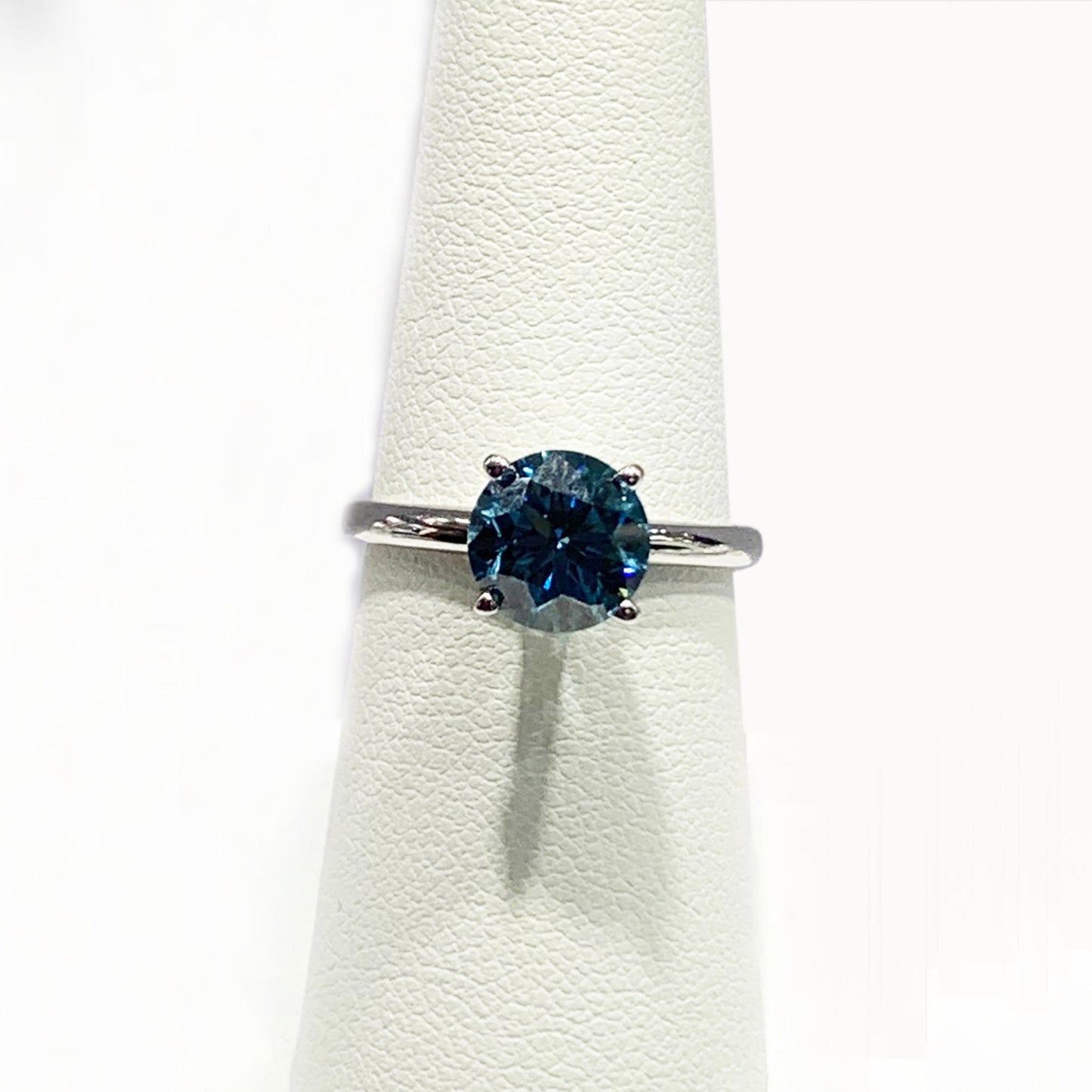 14k White Gold Blue Diamond Ring