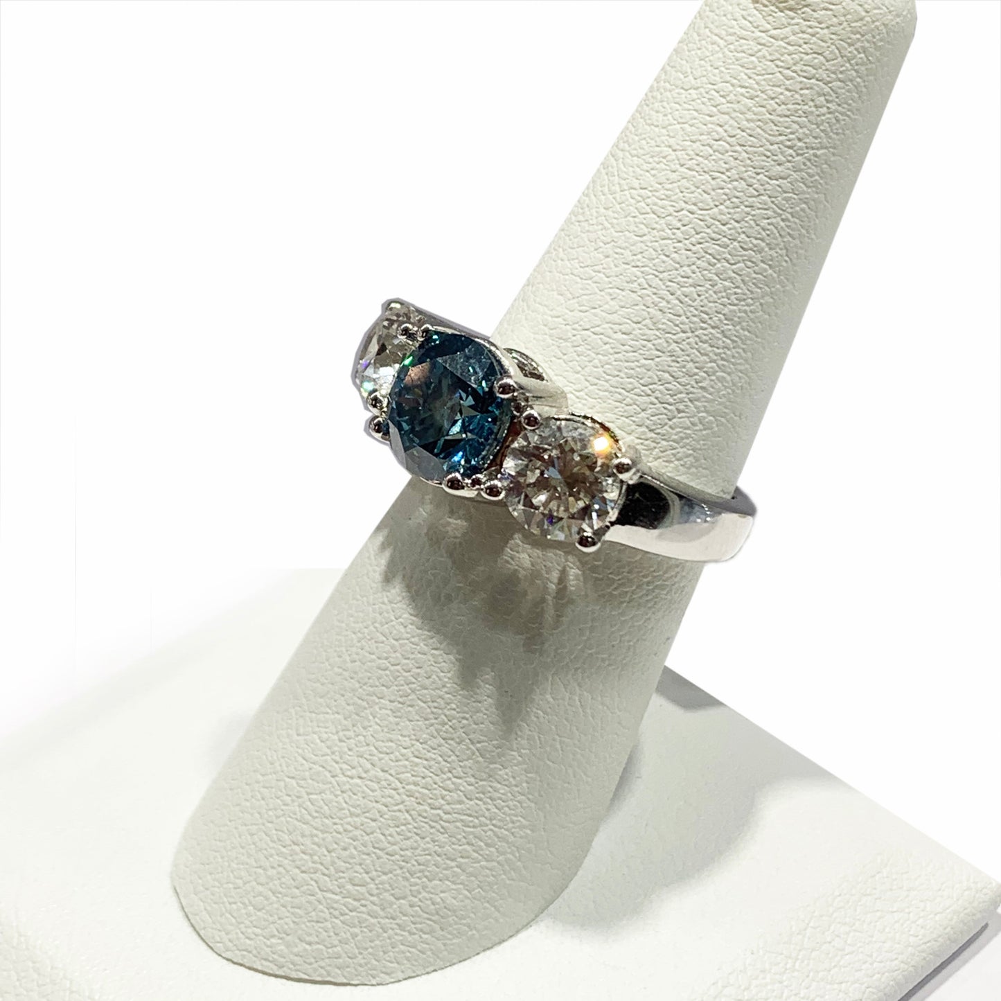 14k White Gold Blue Diamond Ring