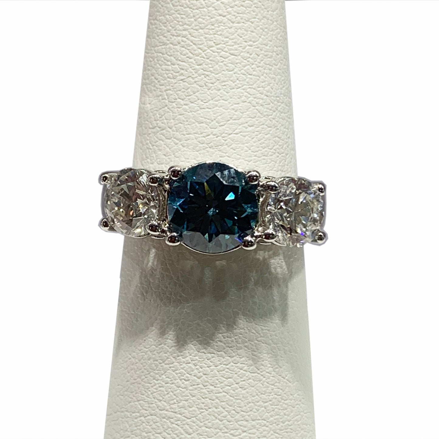 14k White Gold Blue Diamond Ring