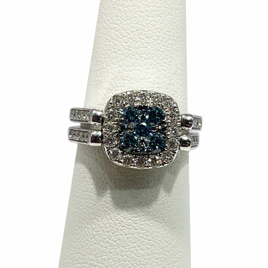 14k White Gold Blue/White Diamond Flip Ring (LAB)